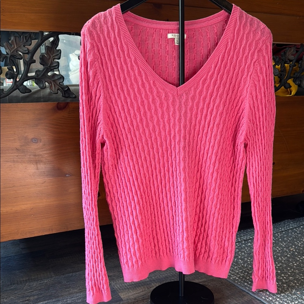 Sonoma Pink V-Neck Ribbed Sweater